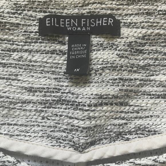 Eileen Fisher Woman 1X Jacket | Textured Knit, Gray White, Pockets, Cotton Blend - Picture 6 of 11